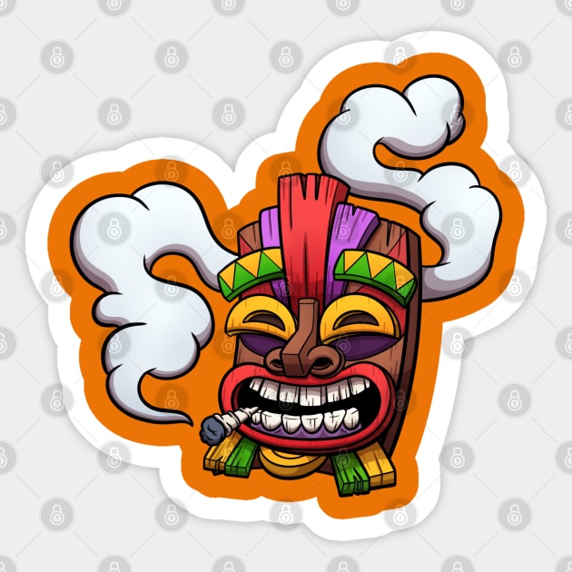 High Tiki Mask Smoking A Joint Sticker by TheMaskedTooner